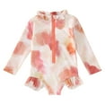 thumbnail image 1 of Hienoo Girls Tie Dye One-Piece Swimsuit Long Sleeve Ruffles Zipper Bathing Suit, Sizes 12M-5T, 1 of 3
