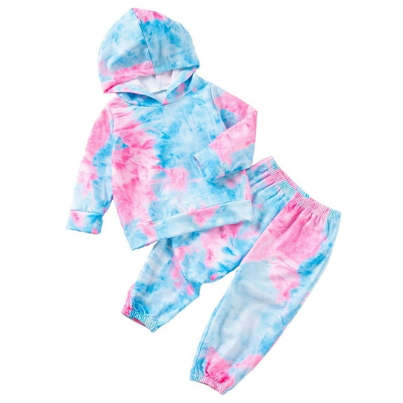Hienoo Girls Tie Dye Outfits Casual Active Hoodie and Sweatpants Pantsuit, Sizes 18-24M