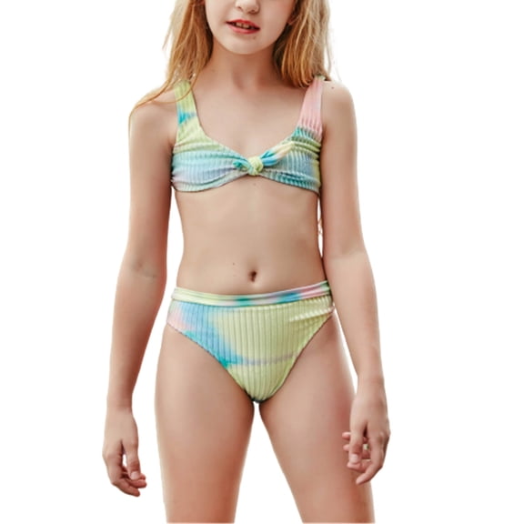 Hienoo Girls Tie Dye Swimsuit Kids Bikini Set Swimwear Beach Bathing Suit,2-Piece