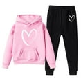 thumbnail image 1 of Hienoo Girls Two Piece Outfits Heart Print Hoodie Sweatpants Set Kids Sweatsuit, 1 of 3