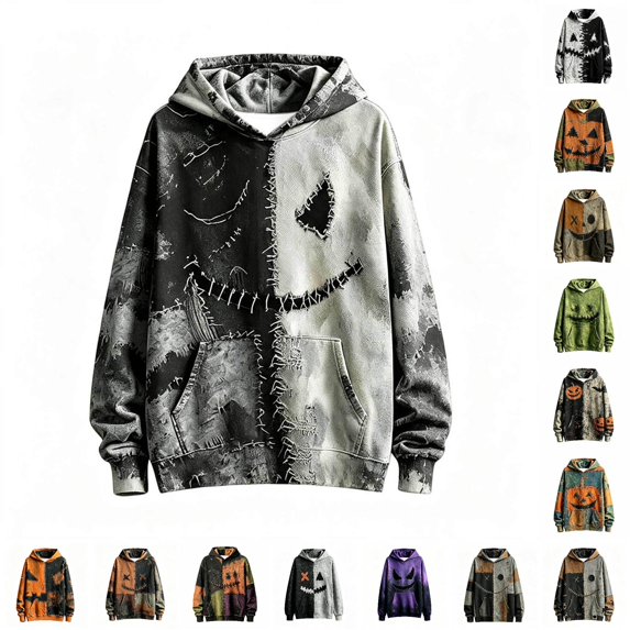 Hienoo Halloween Distressed Patchwork Hoodie For Boys Fall Long Sleeve Hooded Sweatshirts 1-16 Years