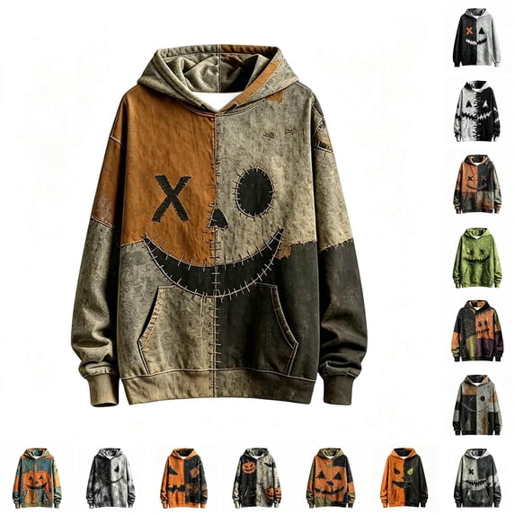 Hienoo Halloween Distressed Patchwork Hoodie For Boys Fall Long Sleeve Hooded Sweatshirts 1-16 Years