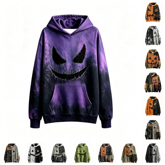 Hienoo Halloween Distressed Patchwork Hoodie For Boys Fall Long Sleeve Hooded Sweatshirts 1-16 Years