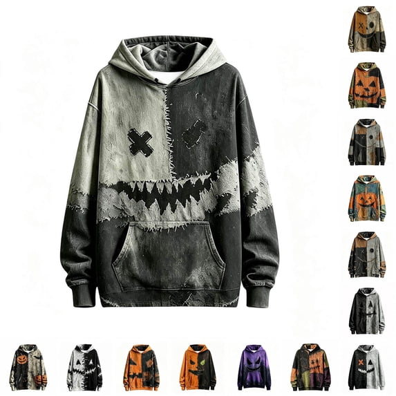 Hienoo Halloween Distressed Patchwork Hoodie For Boys Fall Long Sleeve Hooded Sweatshirts 1-16 Years