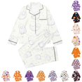 thumbnail image 1 of Hienoo Halloween Graphic Pajama Set For Girls Long Sleeve Buttons Shirts Pants Pajamas 3-14 Years, 1 of 5
