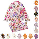 Hienoo Halloween Graphic Pajama Set For Girls Long Sleeve Buttons ...
