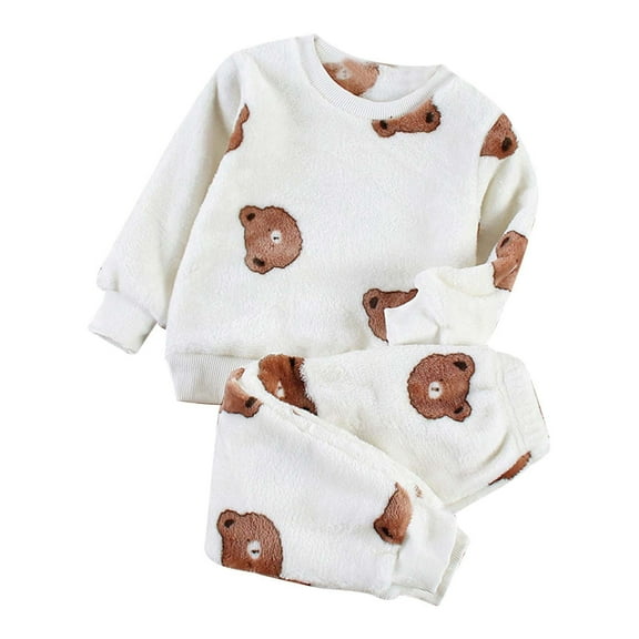 Hienoo Infant Boys Flannel Pajamas Cartoon Cute Long Sleeve Top and Pants Sleepwear Set