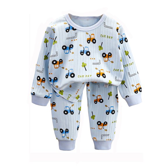 Hienoo Infant Boys Homewear Pajamas Cartoon Print Long Sleeve Tops Pants Sleepwear Pj's