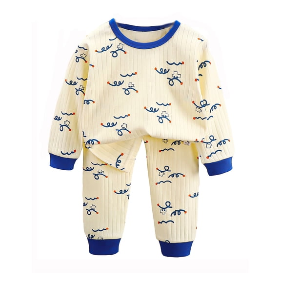 Hienoo Infant Boys Homewear Pajamas Cartoon Print Long Sleeve Tops Pants Sleepwear Pj's