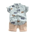 thumbnail image 1 of Hienoo Infant Boys Outfit Set Cartoon Animal Print Short Sleeve Button Up Shirt Shorts Set, 1 of 2
