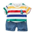 thumbnail image 1 of Hienoo Infant Boys Outfits Striped Short Sleeve T Shirt Denim Shorts Set, Sizes 18-24M, 1 of 5