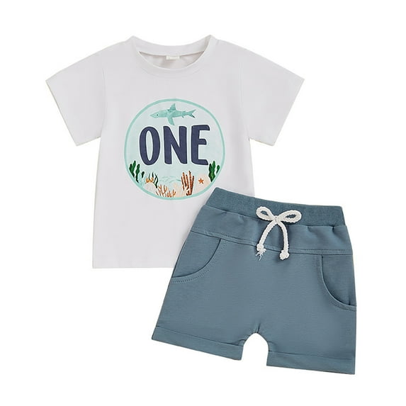 Hienoo Infant Boys Summer Clothes Set Short Sleeve Graphic Tee and Shorts Outfits, White