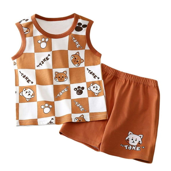 Hienoo Infant Boys Summer Outfits Cartoon Print Soft Tank Top & Shorts Set, Sizes 3-9M