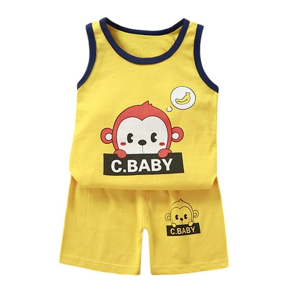 Hienoo Infant Boys Summer Outfits Cartoon Print Soft Tank Top & Shorts Set, Sizes 3-9M