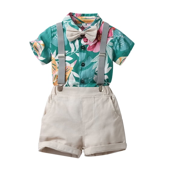 Hienoo Infant Boys Vacation Style Suit Short Sleeve Beach Shirt Suspender Shorts Outfits