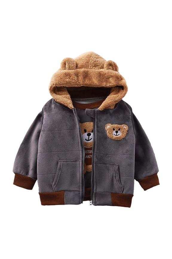 Infant Girl's Flannel Outfits Cartoon Bear Embroidery Sweatshirt Hooded Vest Pants