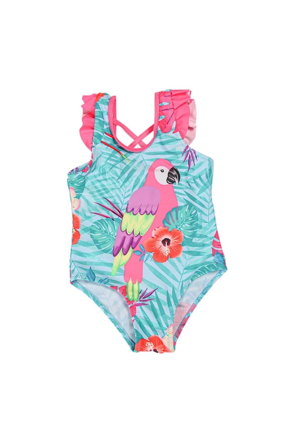 Girl's One-Piece Swimsuit Parrot Print Ruffle Bathing Suit Beach Swimwear