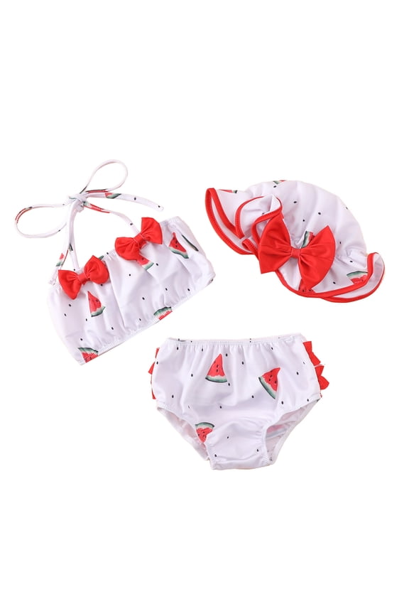 Girls Bow Bikini Swimsuit with Hat UPF 50+ Swimwear Bathing Suit,3-Piece