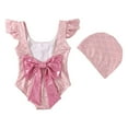 thumbnail image 1 of Hienoo Girls Cute Bow Ruffle One-Piece Swimsuit with Hat Swimwear Bathing Suits, 1 of 7