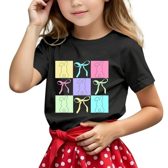 Hienoo Infant Girls Graphic T-Shirt Casual Summer Short Sleeve T Shirt, Black