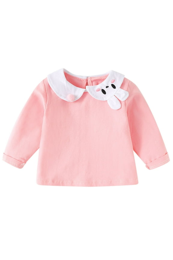 Girls Long Sleeve Polo Shirt Cotton Solid Casual Cute T-Shirt Undershirt