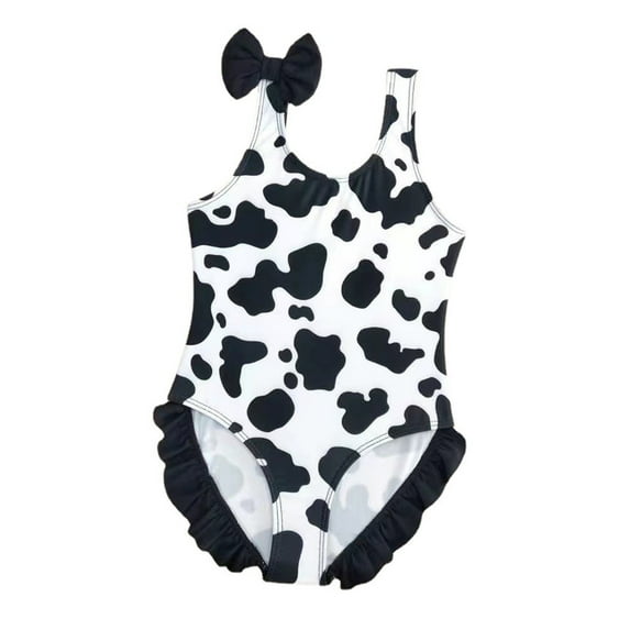 Hienoo Girls One-Piece Swimsuit Cow Print Ruffle Bathing Suit Swimwear, Sizes 12-18 M