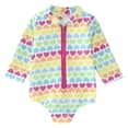 thumbnail image 1 of Hienoo Girls One-Piece Swimsuit Hearts Print Long Sleeved Rash Guard Bathing Suit, 1 of 6