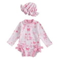 thumbnail image 1 of Hienoo Girls One Piece Swimsuit Long Sleeve Quick Dry Rash Guard Hat Bathing Suit, 1 of 2