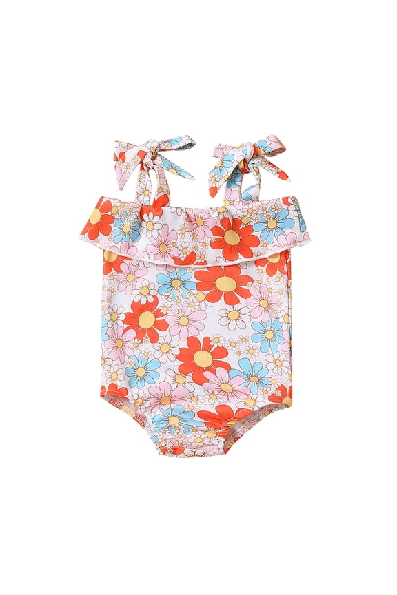 Girls One-Piece Swimsuit Ruffle Strap UPF 50+ Bathing Suit Beach Swimwear