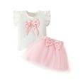 thumbnail image 1 of Hienoo Infant Girls Outfits Ruffle Bowknot Ribbed T-Shirt and Tutu Skirt Set Summer 2-Piece Set, 1 of 3