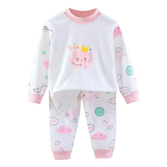Hienoo Infant Girls Pajamas Cartoon Prints Long Sleeve Top and Pants Child Sleepwear Set