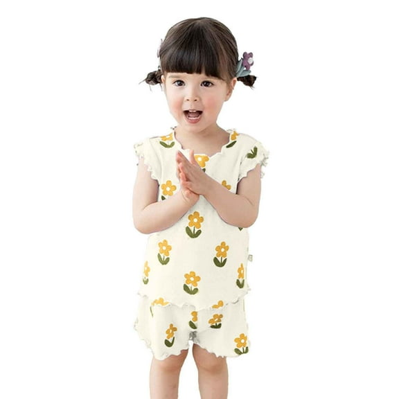 Hienoo Infant Girls Pajamas Short Sleeve Floral T Shirt Shorts Casual Outfits, Sizes 12M-5T
