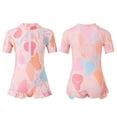 thumbnail image 1 of Hienoo Girls Short Sleeve Zip-Up Rash Guard Quick Dry UPF 50+ One-Piece Swimsuit, 1 of 8