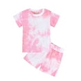 thumbnail image 1 of Hienoo Infant Girls Shorts Sets Tie Dyed Short Sleeve Crewneck T Shirt Shorts 2-Piece Set, 1 of 7
