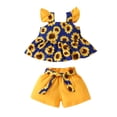 thumbnail image 1 of Hienoo Infant Girls Summer Outfits Sunflower Prints Flutter Sleeve T-Shirt Shorts Set, 1 of 7