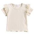 thumbnail image 1 of Hienoo Infant Girls' T-Shirt Ribbed Ruffle Solid Short Sleeve T Shirt Versatile Pullover Tshirt, 1 of 4
