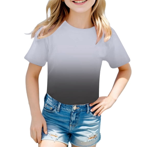 Hienoo Girls Tee Shirt Gradient Short Sleeved T Shirt Children's Casual Tshirt