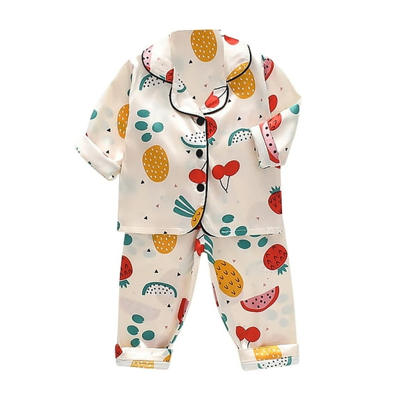 Hienoo Infant Kids Pajamas Boys Girls Animals Satin Button Down Shirt Pants Sleepwear Set