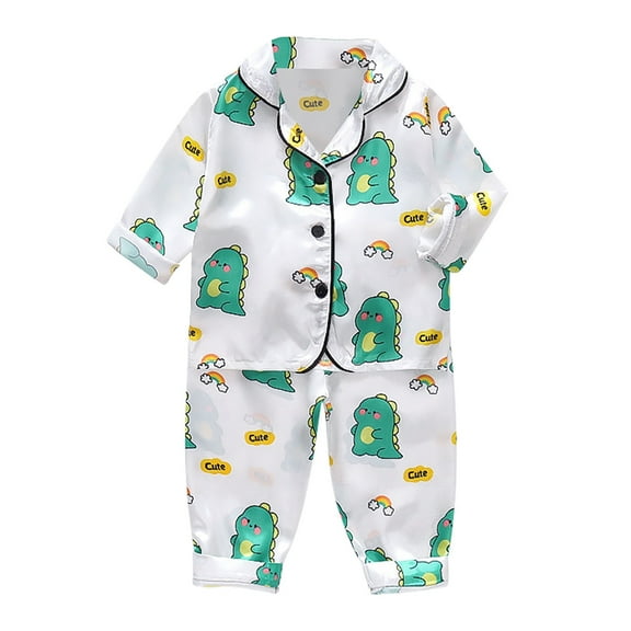 Hienoo Infant Kids Pajamas Boys Girls Animals Satin Button Down Shirt   Pants Sleepwear Set