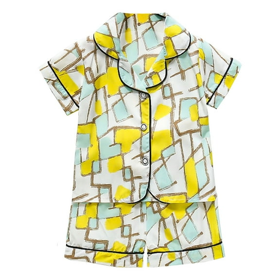 Hienoo Infant Kids Satin Pajamas Short Sleeved Button-Down Shirt Shorts Silk Sleepwear Set