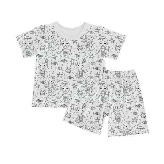 Hienoo Kid DIY Hand Painted Sleepwear Set Short Sleeve Coloring Pajamas for Girls, White