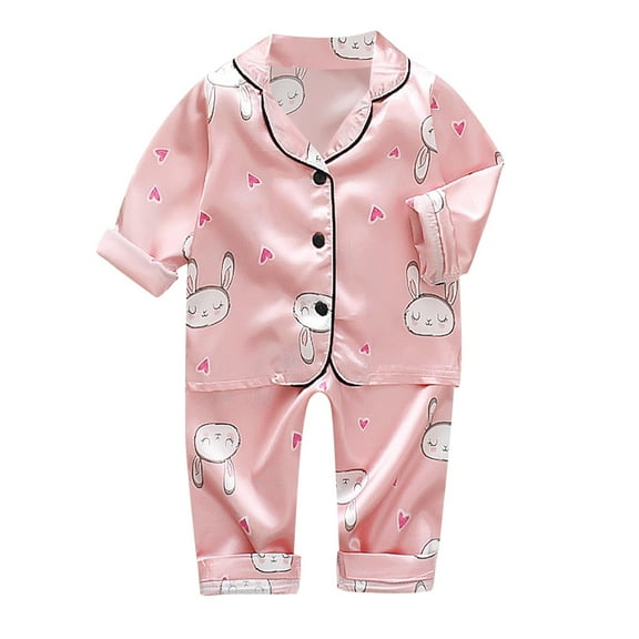 Hienoo Kids Boys Girls Animals Satin Button Down Shirt   Long Pants Silk Pajamas Sleepwear