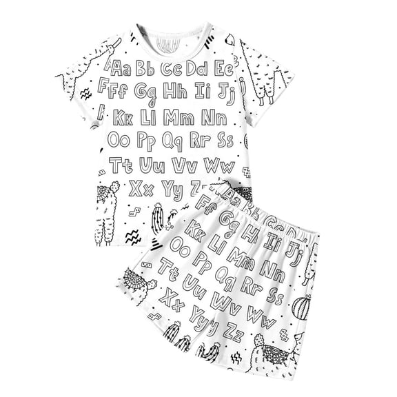 Hienoo Kids DIY Hand Painted Homewear Short Sleeve T Shirt Shorts Set Colouring Pajama Sets for Boy and Girl, Sizes 9-10Y