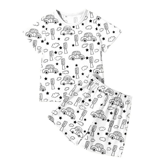 Hienoo Kids DIY Hand Painted Pajamas Short Sleeve T-Shirt Shorts Set Colouring Homewear for Boy and Girl, Sizes 2-3T