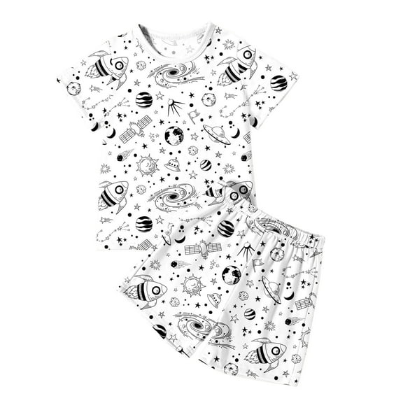 Hienoo Kids DIY Hand Painted Sleepwear Short Sleeve T-Shirt Shorts Set Colouring Pajamas for Boy and Girl, Sizes 6-7Y