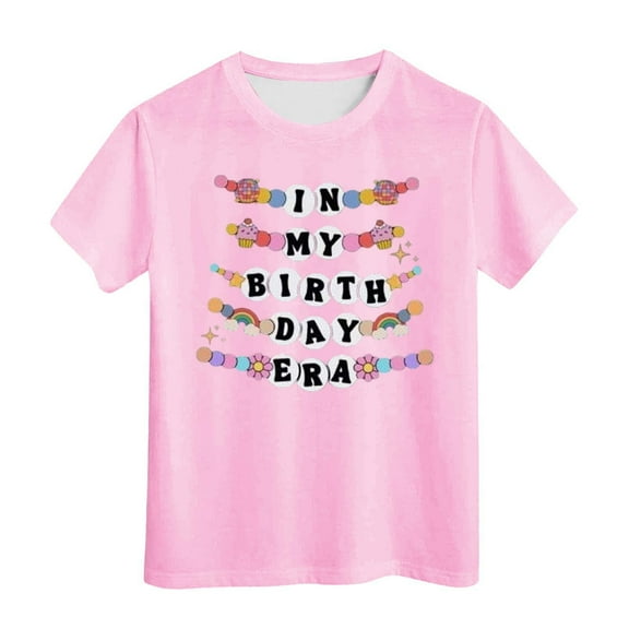 Hienoo Kids Girls Birthday Tshirt Letter Print Short Sleeve T-Shirt Summer Casual T Shirt