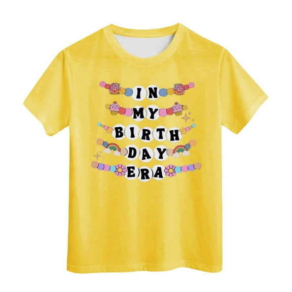 Hienoo Kids Girls Birthday Tshirt Letter Print Short Sleeve T-Shirt Summer Casual T Shirt