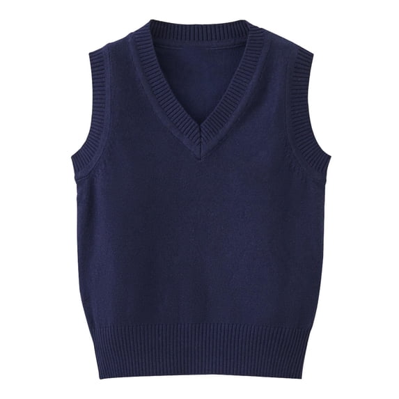 Hienoo Kids Knitted Vest School Style V Neck Sleeveless Sweater Fall Winter Warm Tank Top