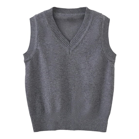 Hienoo Kids Knitted Vest School Style V Neck Sleeveless Sweater Fall Winter Warm Tank Top