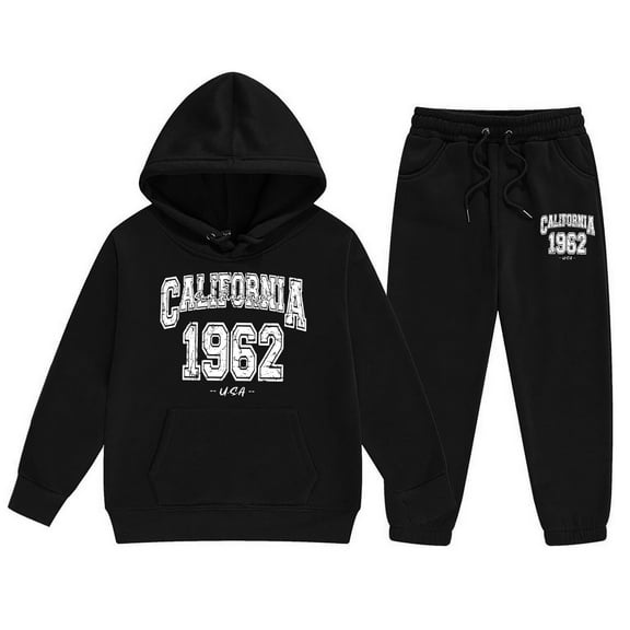 Hienoo Kids Sweatsuit Letter Print Pullover Hoodie Sweatpants Outfits for Boy & Girl